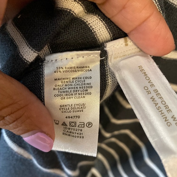 LOFT Gray and White Striped open front Cardigan Ramie blend - Picture 7 of 9